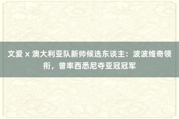 文爱 x 澳大利亚队新帅候选东谈主：波波维奇领衔，曾率西悉尼夺亚冠冠军