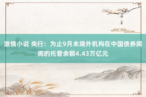 激情小说 央行：为止9月末境外机构在中国债券阛阓的托管余额4.43万亿元